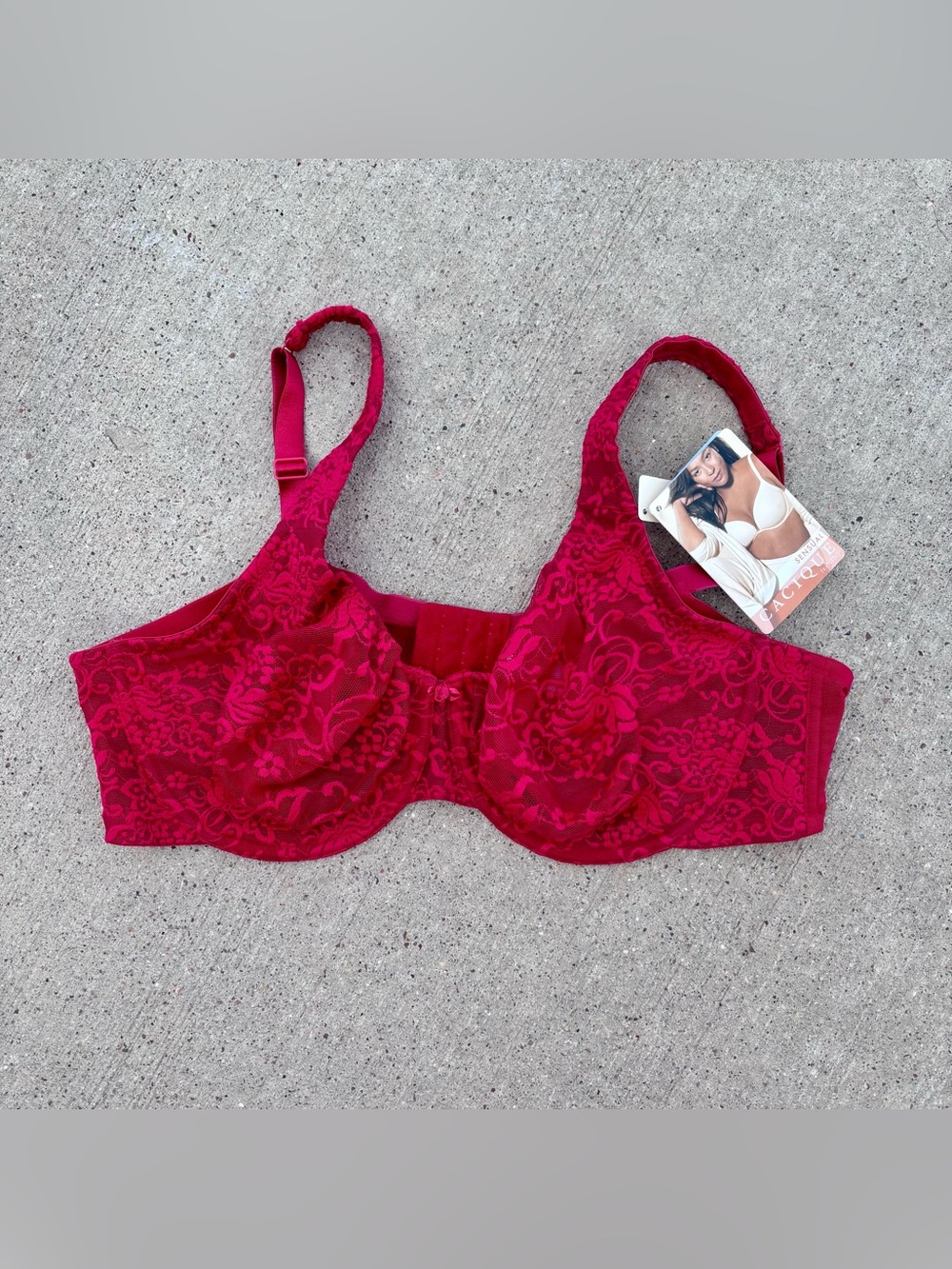 Cacique Lane Bryant Red Floral Lace Unlined Full Coverage Underwire Bra Size 42C